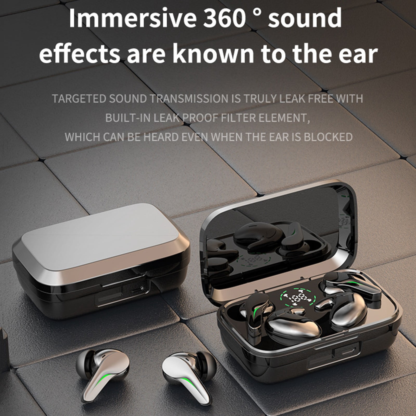Wireless Earbuds, Bluetooth Earbuds Headphones Bass Stereo, IPX7 Waterproof Ear Buds with Mic LED Display, in Ear Earphones, 78H Playtime for Smartphone Laptop Pad Sports Workout - Black
