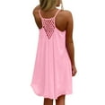 thumbnail image 3 of Bramtres Sundresses for Women 2024,Midi Dresses,Ladies Solid Color Round Neck Sleeveless Hollow Chiffon Sling Dress,Beach Dress,Flowy Dresses,Modest Dresses,Pink Dress,XXL, 3 of 6