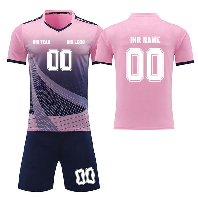 Custom Football Kit Set for Adult and Child, Name Number Team Logo DIY Family Match Personalized Jersey Shirt Shorts Set, Dad and Son Matching Outfits Pink XXS
