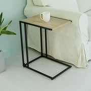 C-Hopetree Small Side Coffee End Table for Sofa - Black Metal Wood Look