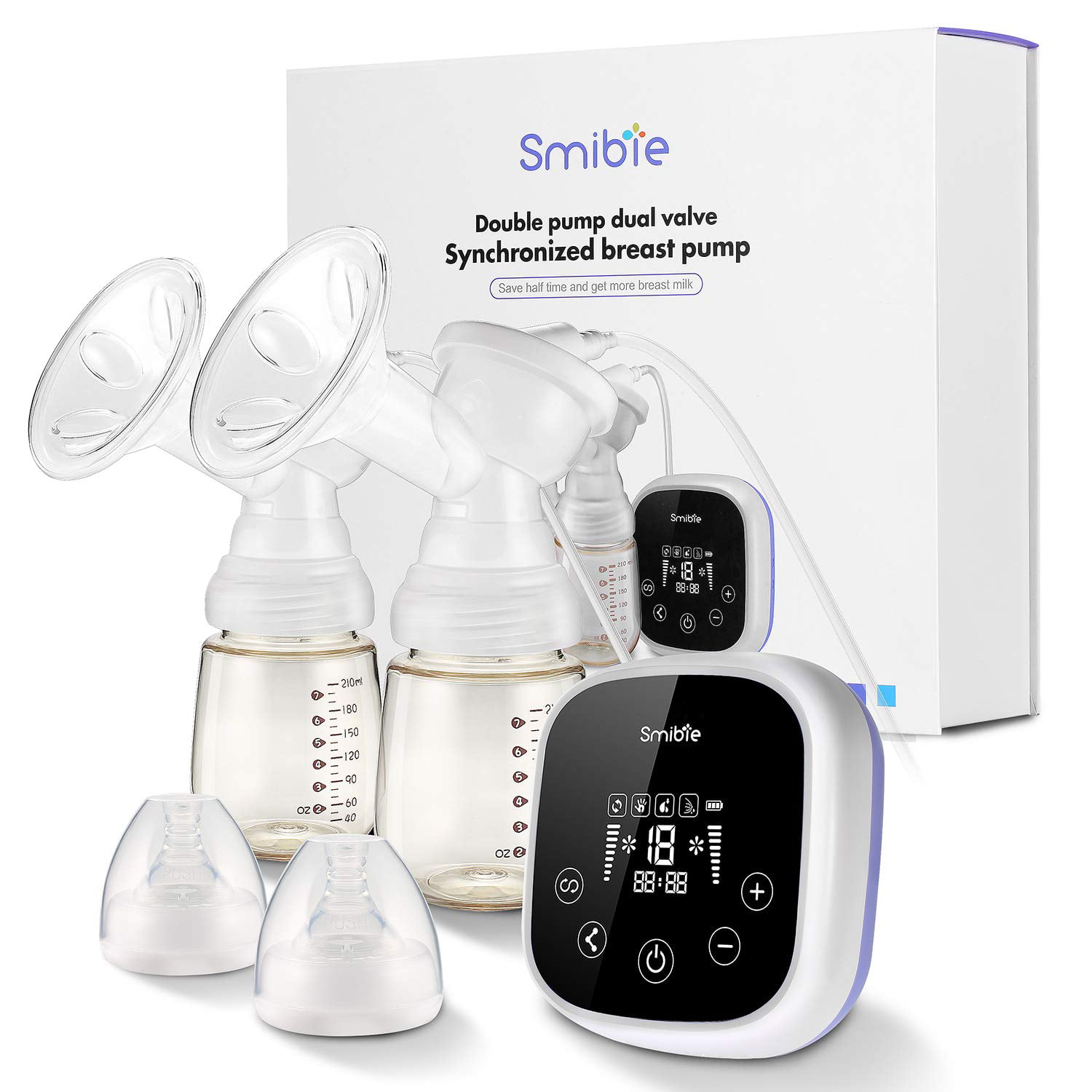 V.I.P. Smibie Pain Free Breast Pump 18 Levels 4 Different Modes Double Electric Breast Pump Smart LED Touch Screen Breastfeeding Milk Memory Function, Ultra-Quiet, Portable, Purple