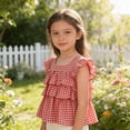 thumbnail image 5 of LEKWK Girls Gingham Top Toddler Tiered Ruffle Cap Sleeve Cute Tank Tops Square Neck Tie Back Babydoll Shirts Kids Summer Back to School Outfits Size 3-10Y, 5 of 7