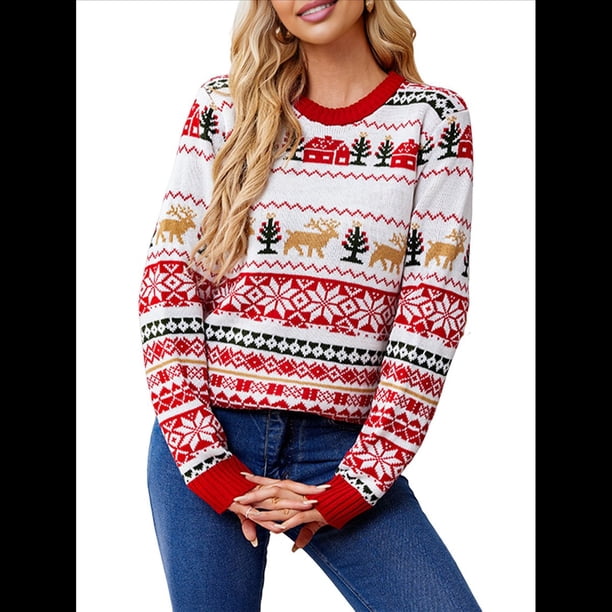 Suéteres Navideños Feos para Mujer, Lindos, Peludos y Divertidos, Suéter de Punto para Fiestas de Invierno y Fiestas Navideñas. Rojo M