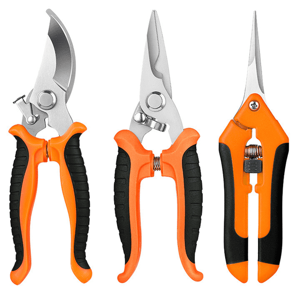 3 Pack Gardening Pruning Shears, Garden Tools, Stainless Steel Garden Shears with Safety Lock, Garden Scissors, Garden Clippers for Trimming, Flowers, Herbs & Branches, Orange