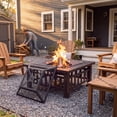 thumbnail image 6 of Lacoo 32" Patio Square Fire Pit Table for Patio Backyard BBQ, Ice Storage with Mesh Lid, Poker and Cover, Brown, 6 of 7