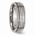 thumbnail image 4 of Titanium Polished Criss-cross Design Brushed Center Ridged Edge Band Size: 8; for Adults and Teens; for Women and Men, 4 of 6