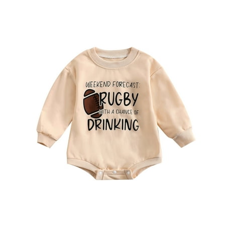 

Mubineo Baby Fall Winter Romper Casual Long Sleeve Round Neck Football Letter Print Bodysuit