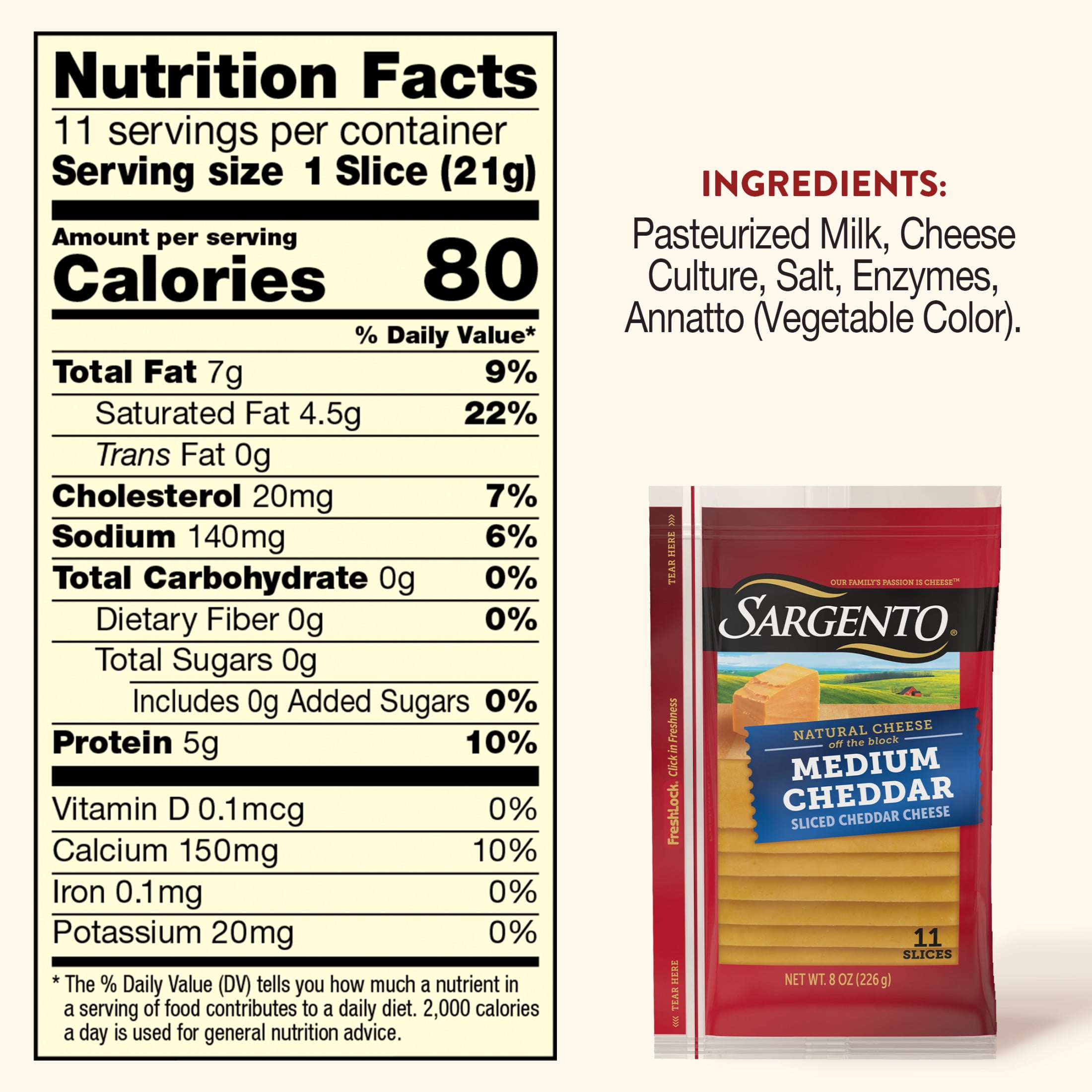 Sargento® Sliced Medium Natural Cheddar Cheese, 11 slices