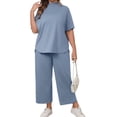 thumbnail image 3 of Women's Plus Size 2 Piece Outfits Casual Top and Wide Leg Pants Loose Pants Lounge Set, 3 of 4