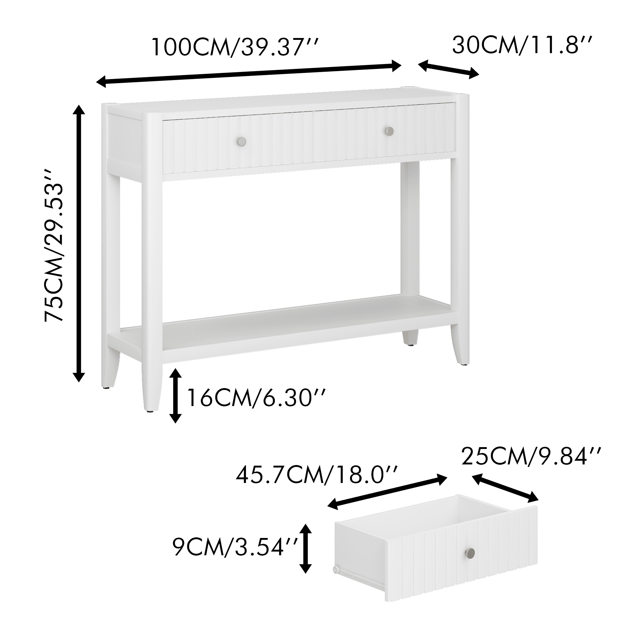 Leumius Console Table with Drawers, Narrow Wood Accent Sofa Table Entryway Table with Storage Shelf for Entryway Front Hall Hallway Living Room White