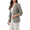 thumbnail image 4 of Casual Blazers for Women Summer 3/4 Sleeve Lightweight Cotton Linen Suit Jacket Blazer XS Grey, 4 of 6