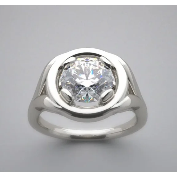 Solitaire 2Ct Round Cut Simulated Diamond Engagement Men's Ring 14K White Gold Plated 925 Silver