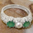 thumbnail image 5 of LBG British Made 10k White Gold Cultured Pearl & Emerald Womens Promise Ring - 33 size options - Size 9.5, 5 of 7