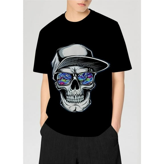 Boys' Skeleton Print T-Shirt 100% Cotton Round Neck Casual Summer Top Teenage tee top Boys' Short Sleeve summer T-Shirts