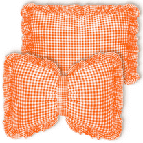 Pillow Covers,2pcs Plaid Ruffle Euro Pillow Shams For Home Office Car (Orange Plaid Bow)
