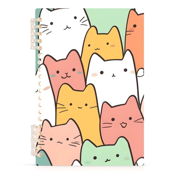 Haosy Cute Pastel Cats Notebooks 1-subject Journal 60 Sheets A5 College Ruled Paper Detachable Ring 8.3"x5.7"