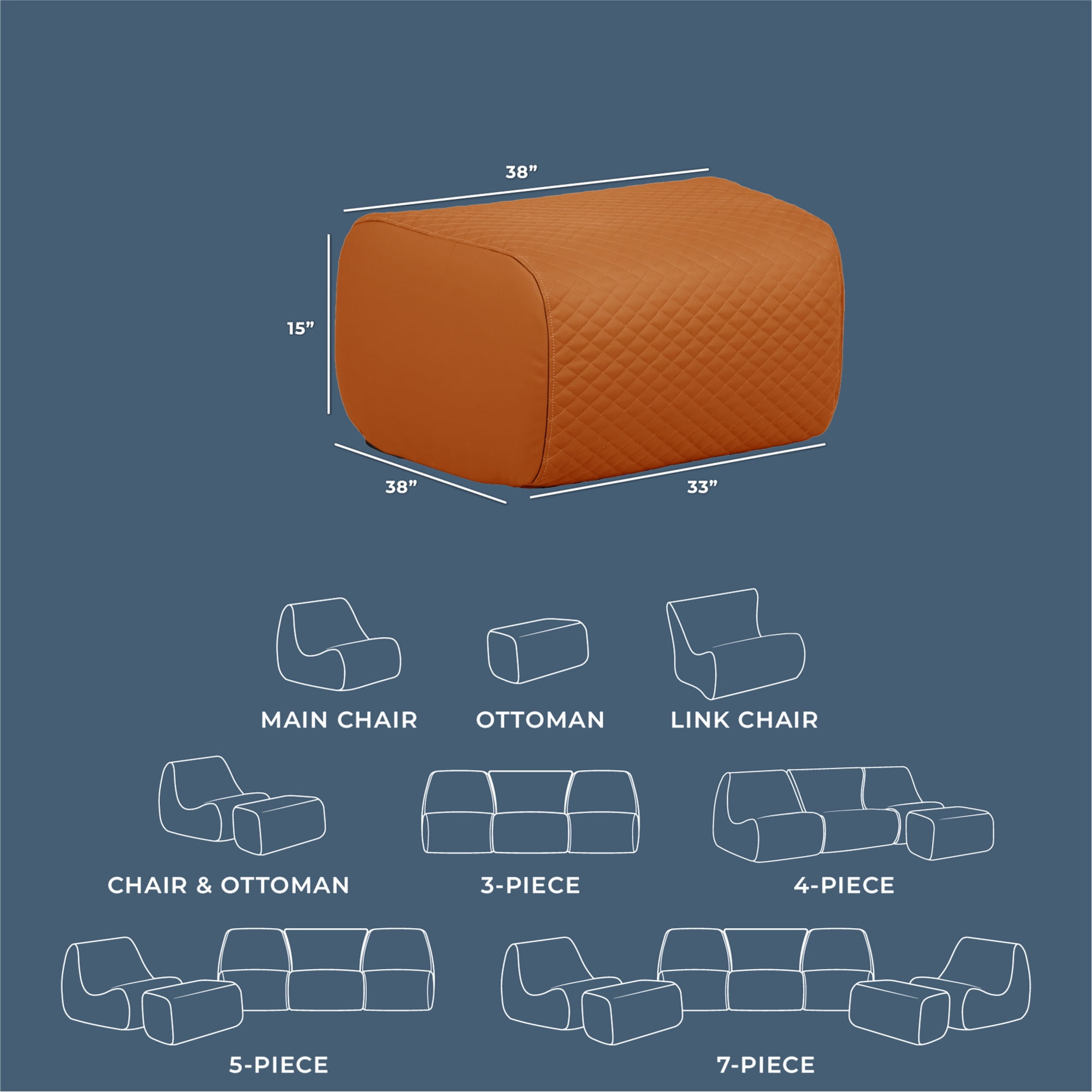 Big Joe Solvana Outdoor Ottoman, Weather-Resistant Cool Touch Silicone Stitched Leather, Ottoman Only, Honey Sand