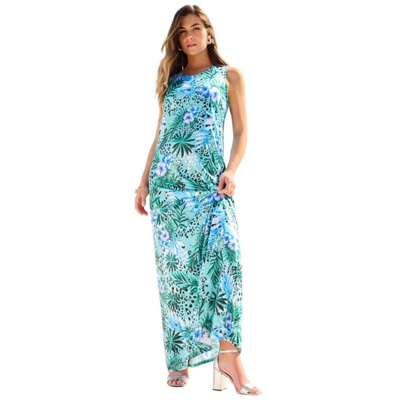 Roaman's Women's Plus Size Sleeveless Crew Neck Maxi Dress