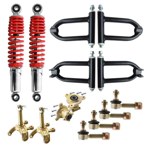 182mm (7.2") Front Suspenion Upper Lower Shock Swing Arm Kit & 250mm (9.8") Shocks & Steering Knuckle & 3 Stud Wheel Hubs for DIY Part Electric Go Kart ATV Quad Buggy Trike Tricycle