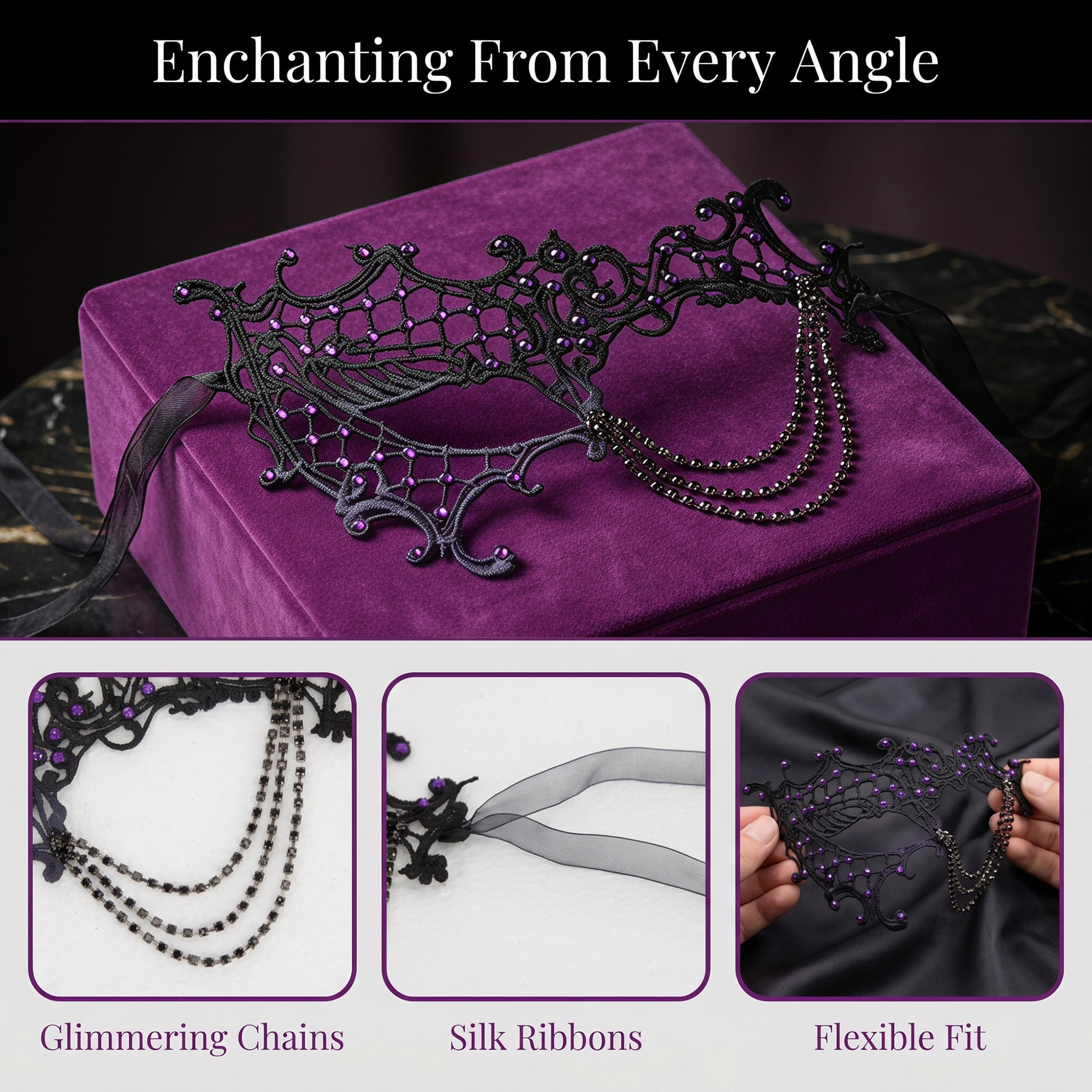 Unique Bargains Rhinestone Masquerade Mask for Halloween Costume Party Purple 9.4" x 5.9"