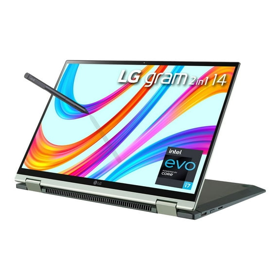 LG gram 14T90P-K.AAG9U1 - Flip design - Intel Core i7 - 1165G7 / up to 4.7 GHz - Evo - Win 10 Home 64-bit - Intel Iris Xe Graphics - 16 GB RAM - 1 TB SSD NVMe - 14" IPS touchscreen 1920 x 1200 - Wi-Fi 6 - green