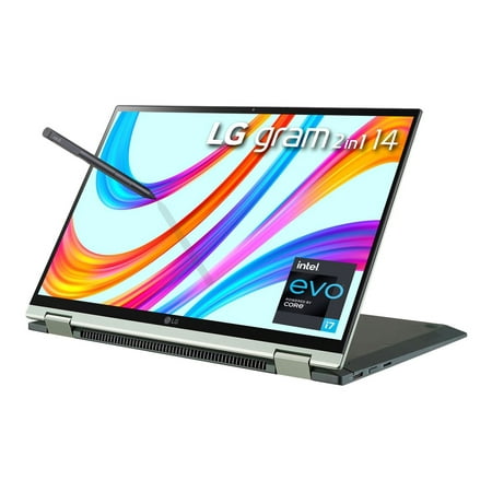 LG gram 14T90P-K.AAG9U1 - Flip design - Intel Core i7 1165G7 / 2.8 GHz - Evo - Win 10 Home 64-bit - Iris Xe Graphics - 16 GB RAM - 1 TB SSD NVMe - 14" IPS touchscreen 1920 x 1200 - Wi-Fi 6 - green