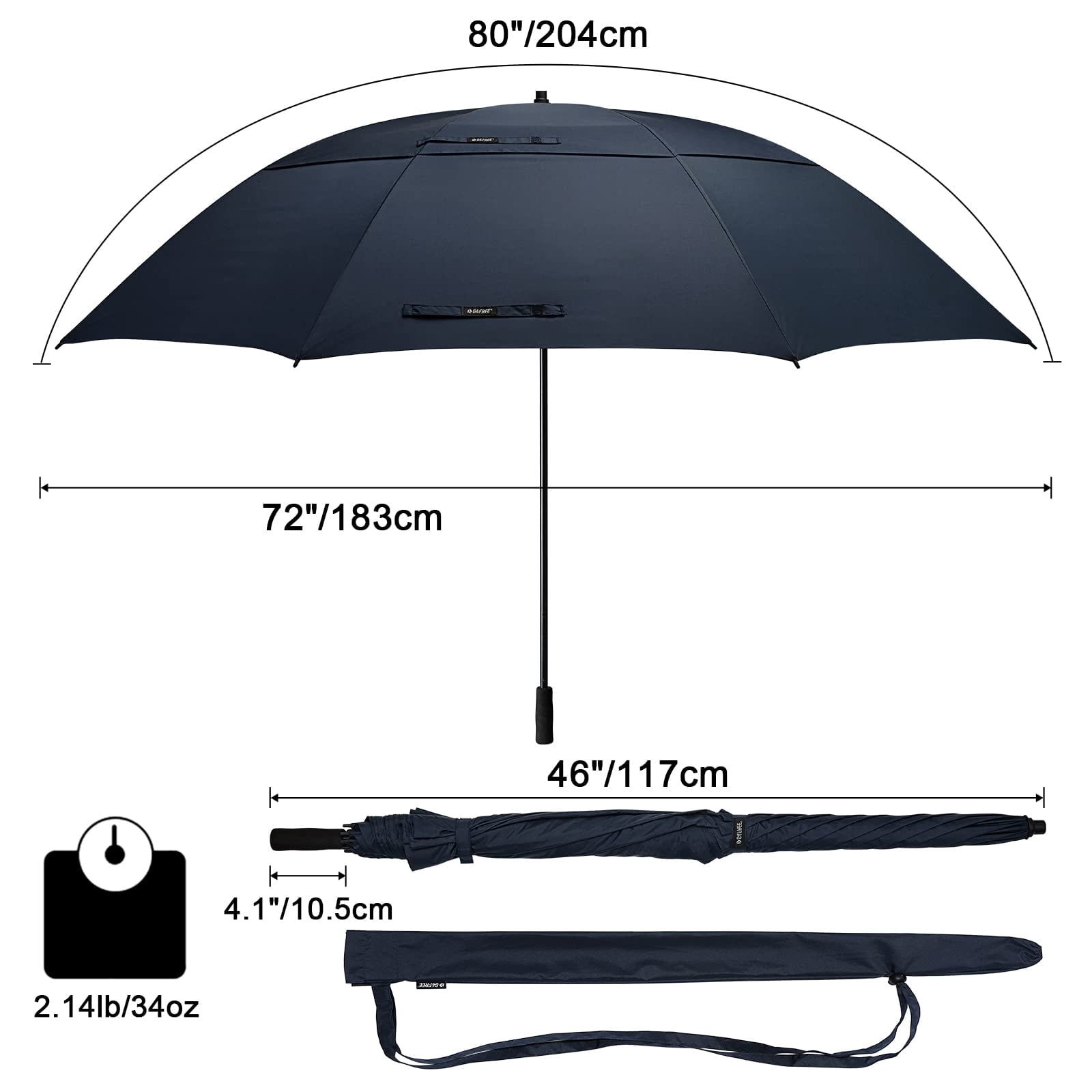 G4Free 80 Inch Huge Large Oversize Golf Umbrella Double Canopy Vented Windproof Stick Umbrellas, 6.6 Ft Heavy Duty for Outdoor Doorman Family