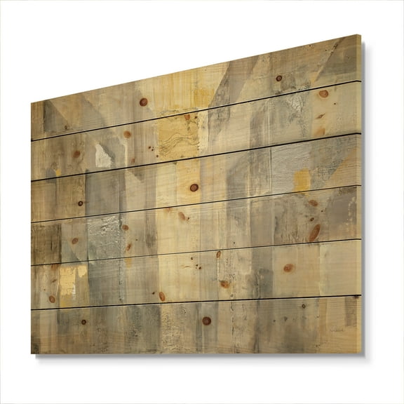 Designart 'Abstract Gold Square Watercolor' Glam Print on Natural Pine Wood
