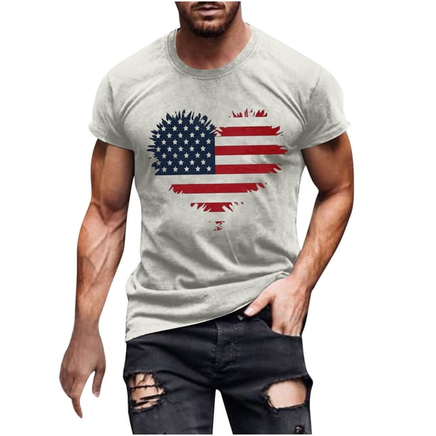 Mens Casual Manga Corta Botón Abajo Camisetas Estados Unidos Bandera Impresión Cuello Redondo Suéter Camiseta, Poliéster Casual Uso Diario para Hombres