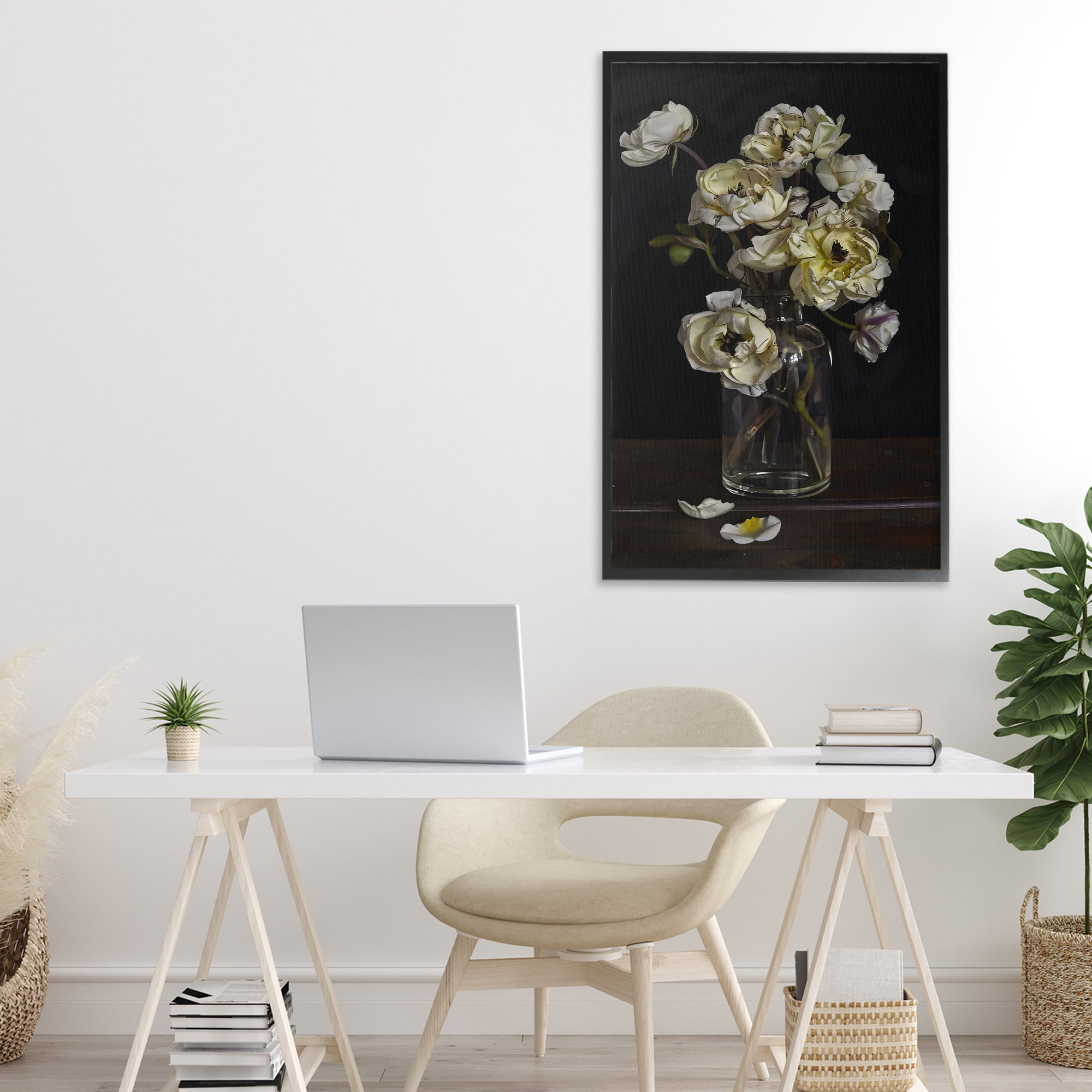 Stupell Industries Elegant Arrangement of Cream Blossoms Black Framed Giclee Art, design by Creative Studio