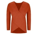 thumbnail image 2 of Juslio Womens Sweaters Pullovers Tops for Women Solid V Neck Long Sleeve Knit Orange, 2 of 7