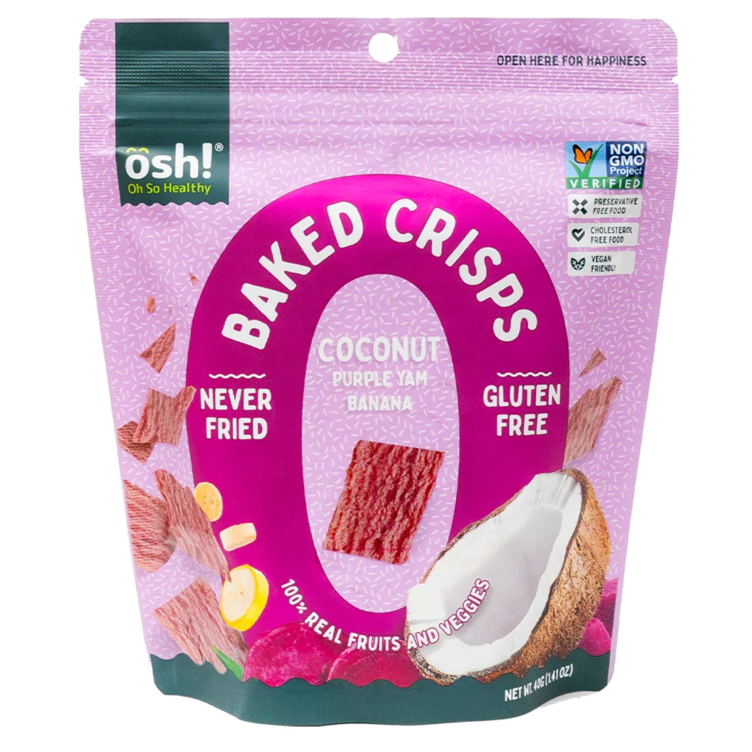 Oh So Healthy Baked Fruit Crisps Chips Coconut Purple Yam Banana (24x1.41 oz)