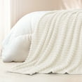 thumbnail image 5 of Exclusivo Mezcla King Size Flannel Fleece Blanket, Super Soft 3D Striped Jacquard Blanket for Bed, Lightweight Fuzzy Cozy Blankets, Ivory, 90"x104", 5 of 8
