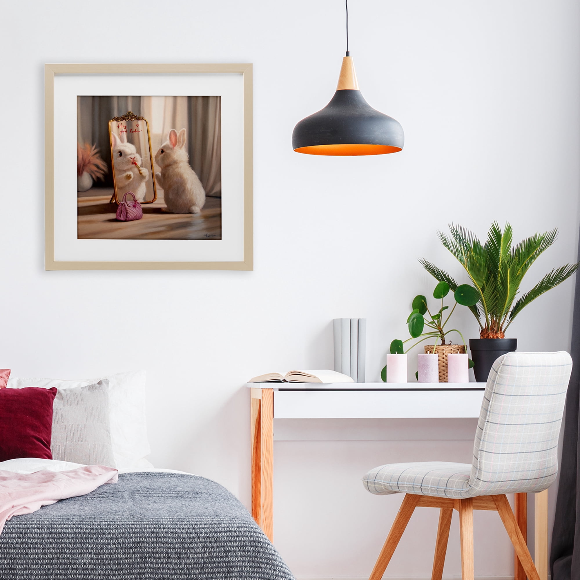 Stupell Industries Final Touch Makeup Bunny Birch Framed Print Under Glass, design by Lucia Heffernan