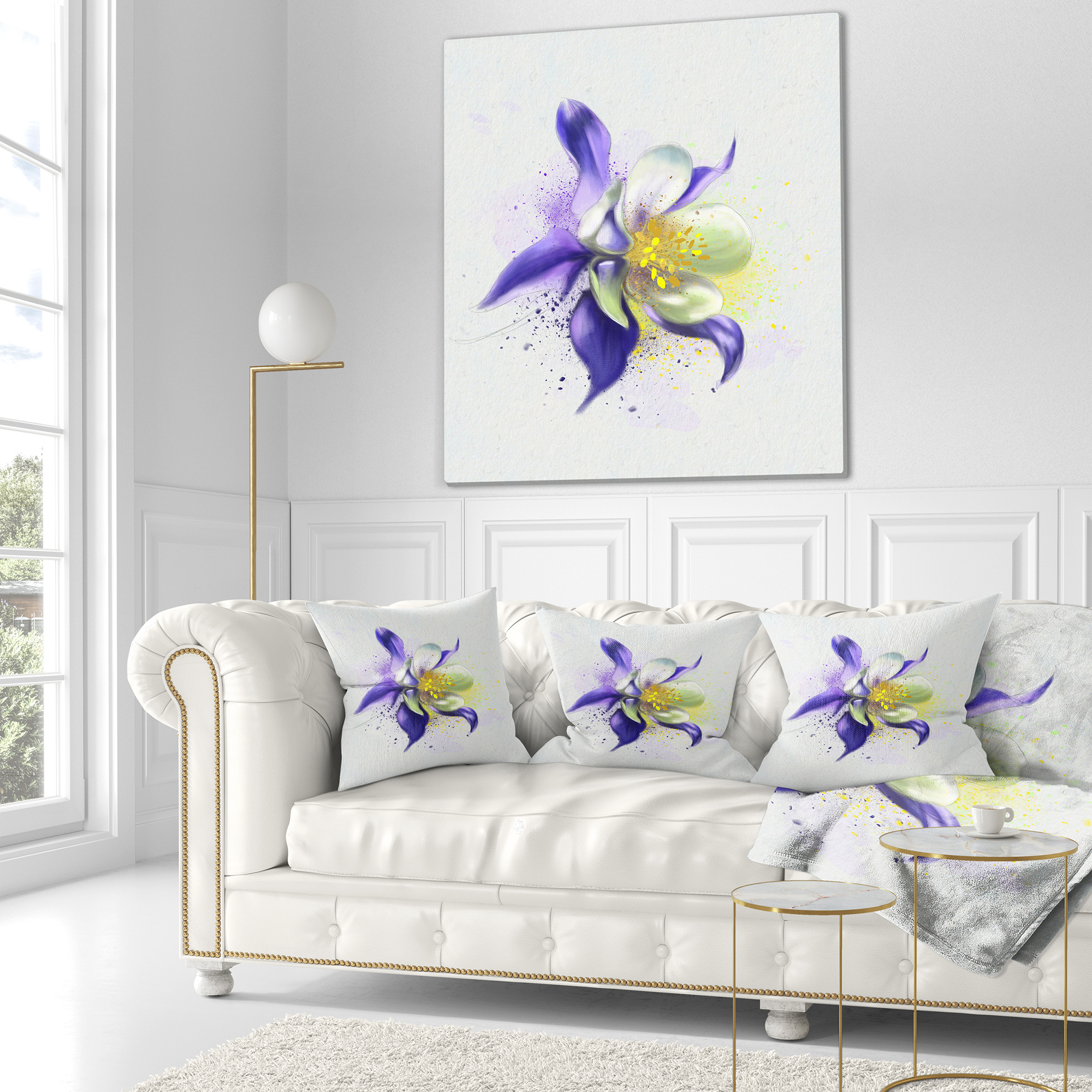 Designart Purple Flower with White Petals - Floral Throw Pillow - 18x18