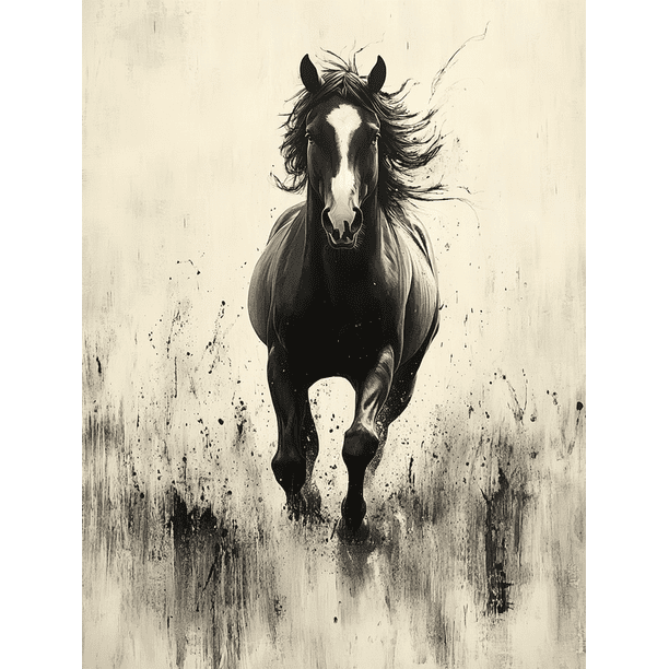 Qisvanset Framed Canvas Wall Art 12x16 Inch Black White Horse Sketch Western Farmhouse Wall Art