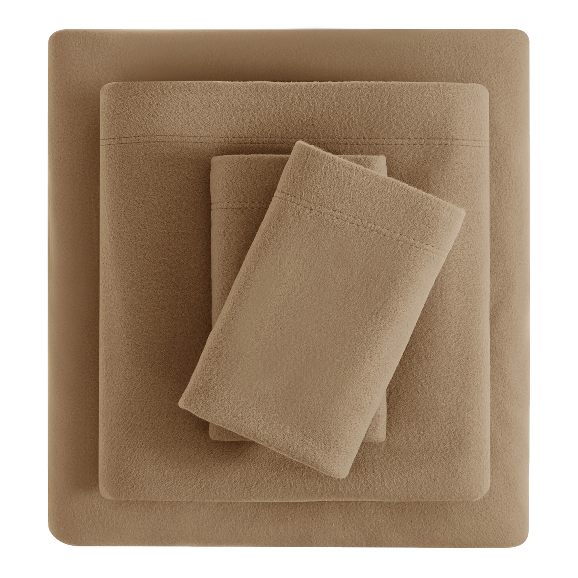 softan Flannel Queen Sheets Set 4-Piece Micro Polar Fleece Bed Sets with 15" Deep Pocket Fitted Soft Warm Sheet, Flat Sheet and Pillowcase, Tan