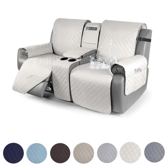 CHOK 2024 Loveseat Recliner Cover with Console 100% Waterproof Sofa Slipcovers Reclining Couch Covers Split Sofa Cover（Gray Blue）