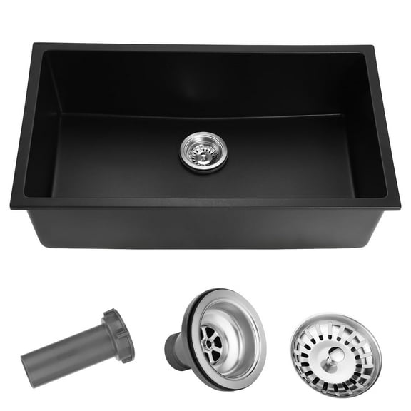 CopooLife Matte Black 31-inch Granite Quartz Undermount  Single Bowl Kitchen Sink