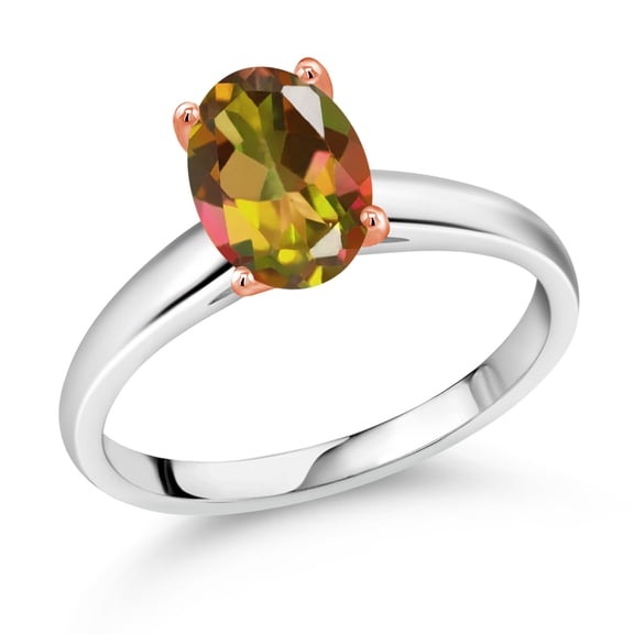 Gem Stone King 2.00 Ct Mango Mystic Topaz 925 Silver and 10K Rose Gold Ring Ring (Size 8)
