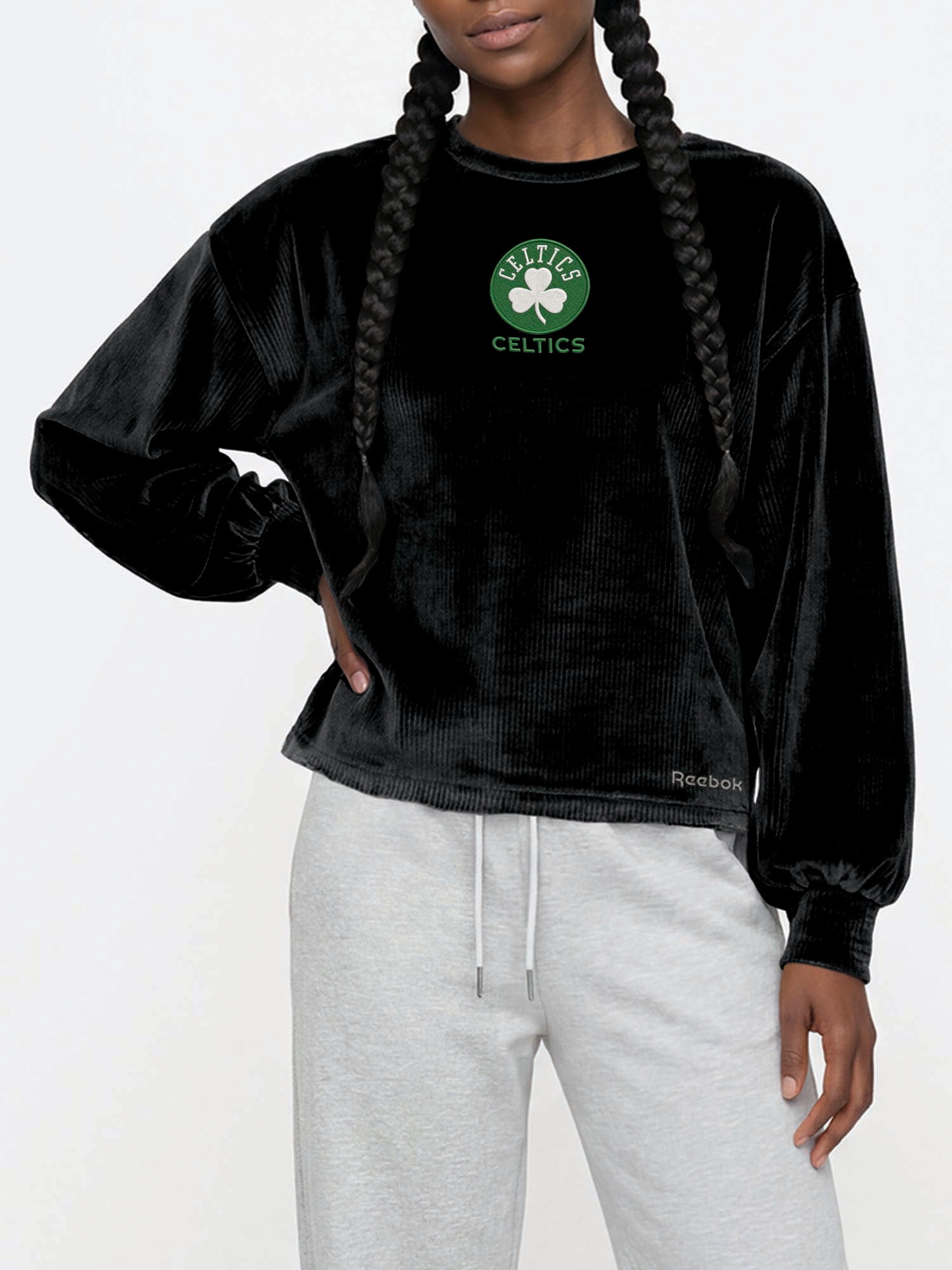 Boston Celtics Reebok Womens Crew Neck Pullover with Balloon Sleeves