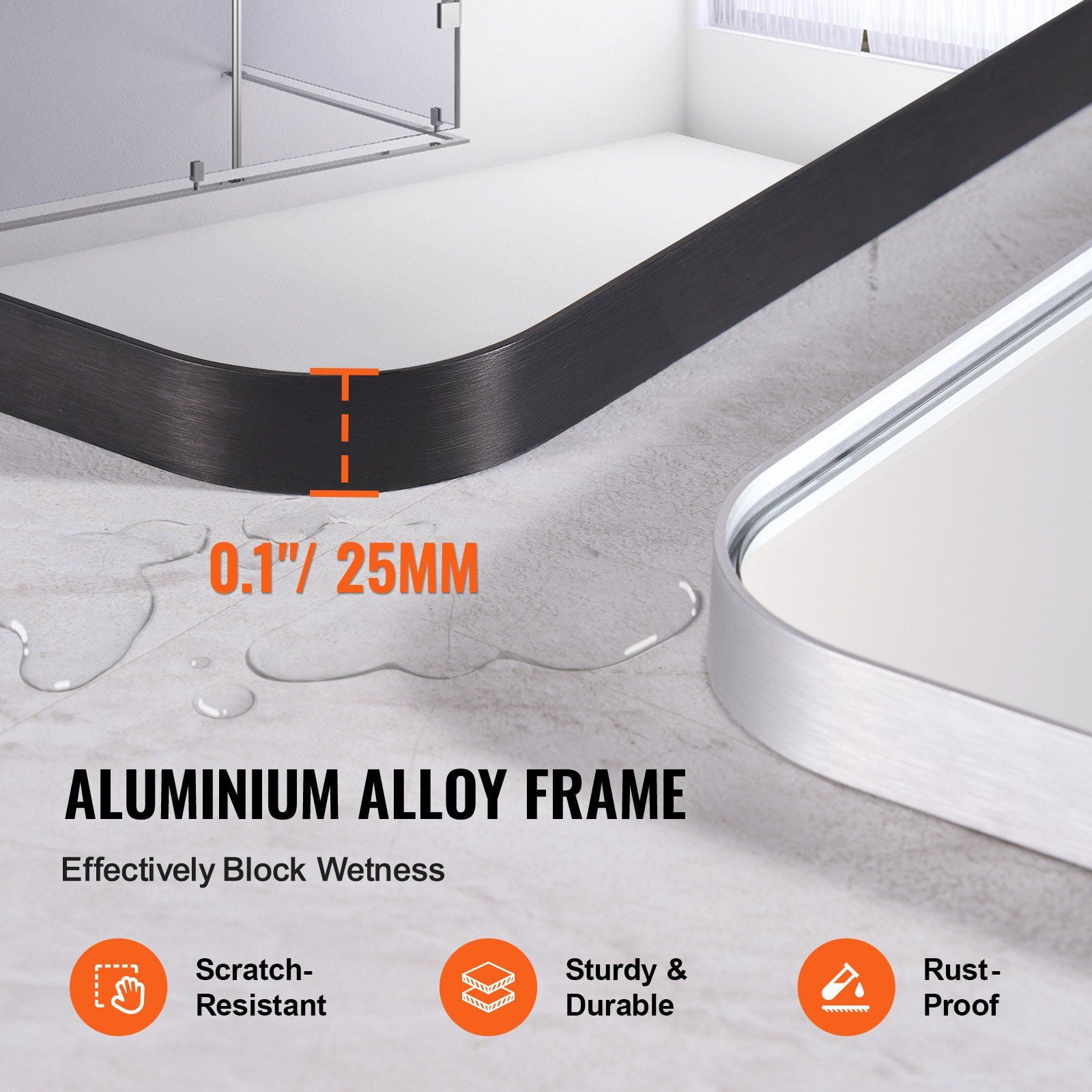 Wall Mounted Makeup Mirror 24x36 Inch 0.15 Inch Thick Aluminium Alloy Frame Explosion Proof Film Scratch Resistant Z Shaped Bracket for Bathroom Bedroom Living Room