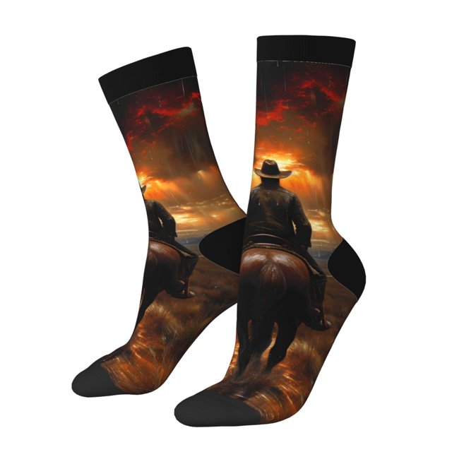 Balery Western Rainy Desert Cowboy Calcetas Largas con Estampado para Hombre y Mujer – Suaves y Transpirables, Talla Única (US 5-11)