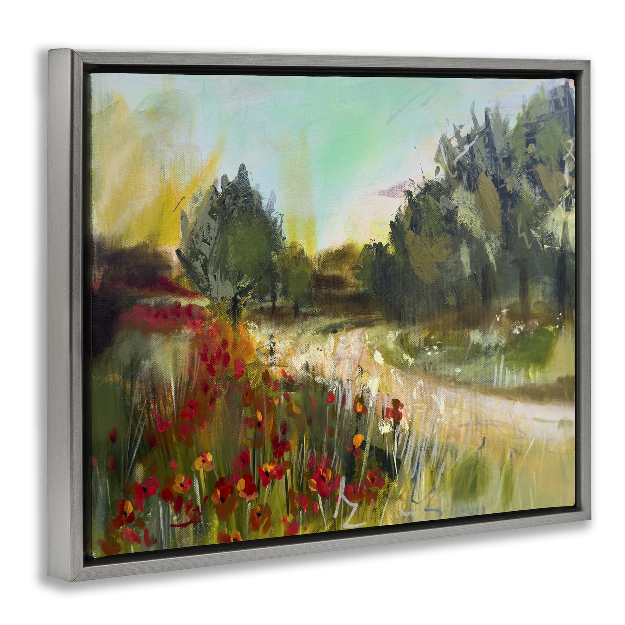 Stupell Industries Poppy Sunset Landscape Landscape & Nature Painting Gray Floater Framed Canvas Art Print Wall Art, 31 x 25