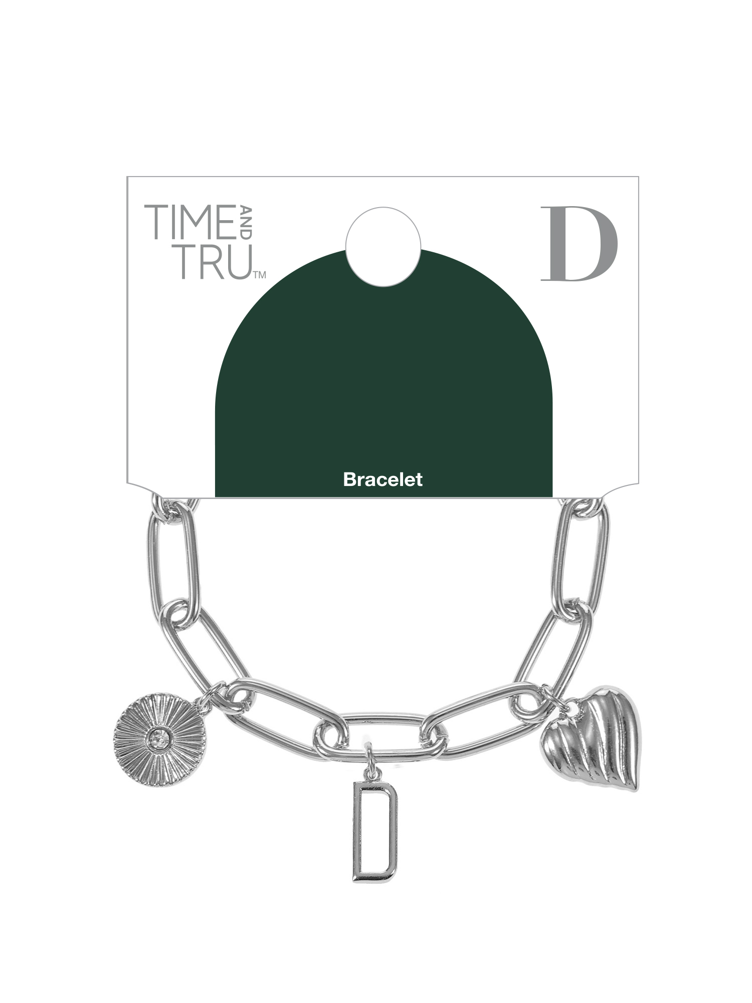 Time and Tru Silvertone Initial Charm Bracelet, Initial D