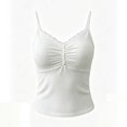 thumbnail image 5 of YWMJI Padded Lace Double Lined Tank Tops for Women Slim Fitted Sleeveless Spaghetti Strap V Neck Camisoles Cute Flattering Going Out Double Layer Crop Tops Fitness Basic Cami Shirt White S, 5 of 5