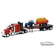 New Ray Toys SS-10353E 1:32 Long Hauler - fits Kenworth W900 Flatbed with Farm Tractor and Haybale