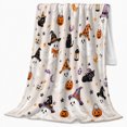 thumbnail image 2 of Whimsical Ghosts Pumpkins Festive autumn celebration Scene, Warm Flannel Blanket for Living Room and Reading Nook, Playful Pet Portrait Pattern, Cat Lovers autumn celebration Gift, 2 of 9