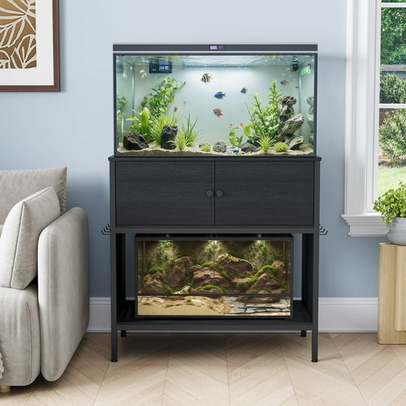 Naipo 40-50 Gallon Fish Tank Stand with Cabinet, 38" Heavy Duty Reptile Tank Stand, Turtle Tank Stand, Capacity 700 lbs, Adjustable Table Feet, Black