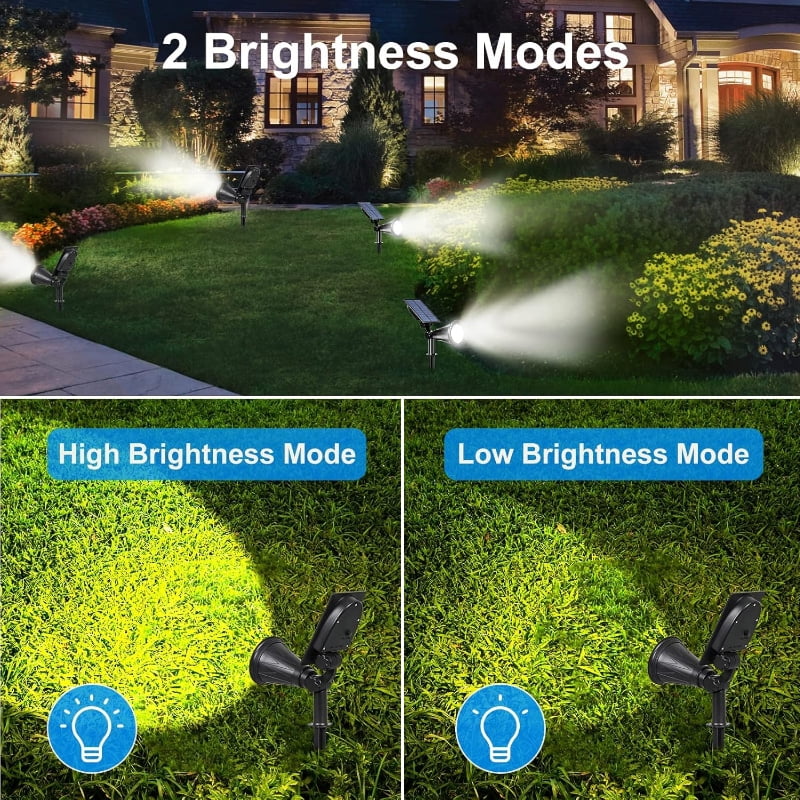 2-Piece Set Solar Outdoor Flood Lights Adjustable Angle White Light LED Landscape Lights IP65 Waterproof Wall Lights Auto-Sensing Illumination Ideal for Courtyards, Gardens, Driveways, and Pool Areas
